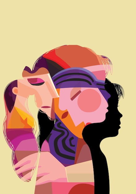 Retrato de rosto de silhueta de menina isolada ilustração vetorial de pessoas coloridas design de conceito