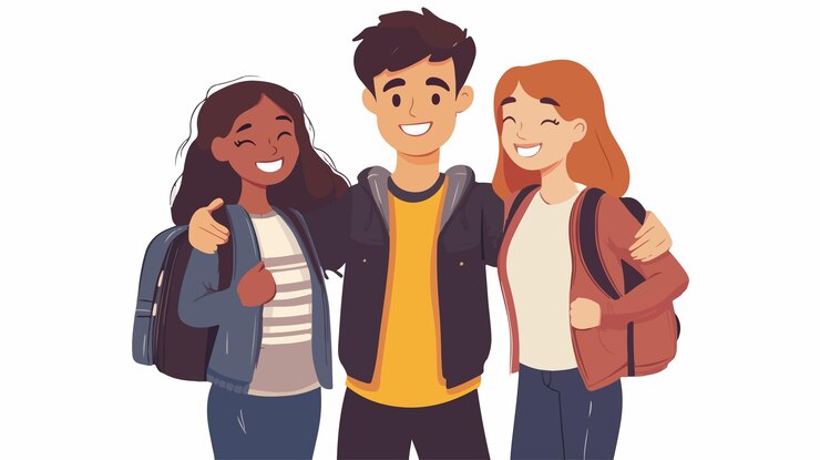 Vetor retrato de um adolescente sorridente de pé ao ar livre sorrindo felizmente