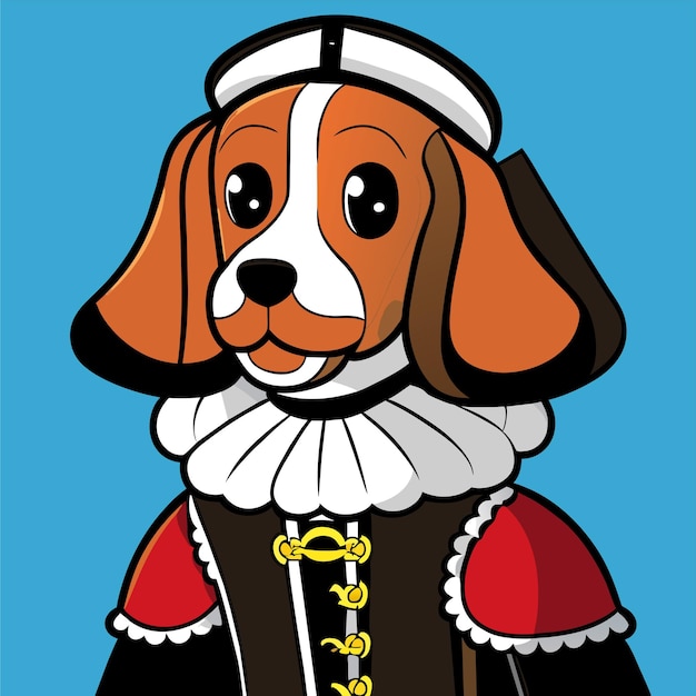 Vetor retrato de um cão vestindo um uniforme militar histórico desenhado à mão adesivo de desenho animado plano e elegante