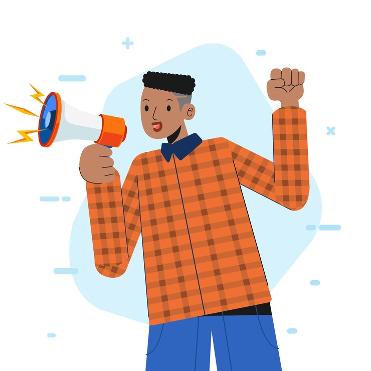 Vetor retrato de um homem com um megafone um protesto vidas negras importam direitos e liberdades sem conceito de racismo