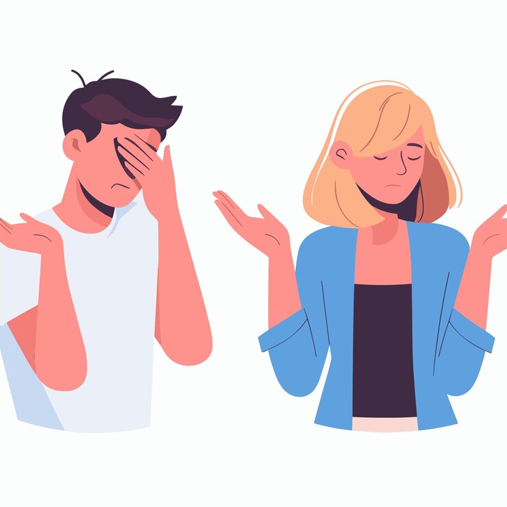 Vetor retrato de um homem e uma mulher com gestos de palma facial ilustrações vetoriais em fundo branco