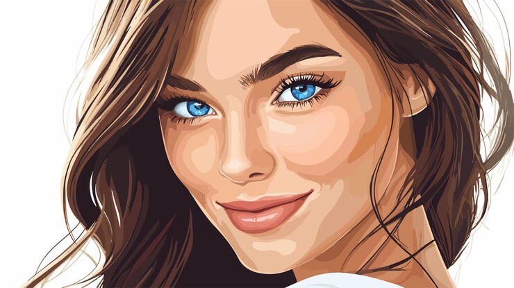 Vetor retrato de uma bela mulher morena sorridente em close-up
