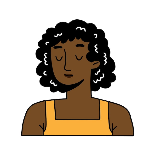 Retrato de uma garota negra sorridente no estilo doodle Ilustração isolada em vetor