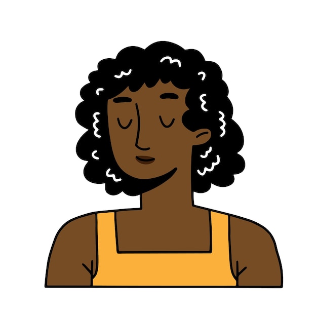 Vetor retrato de uma garota negra sorridente no estilo doodle ilustração isolada em vetor