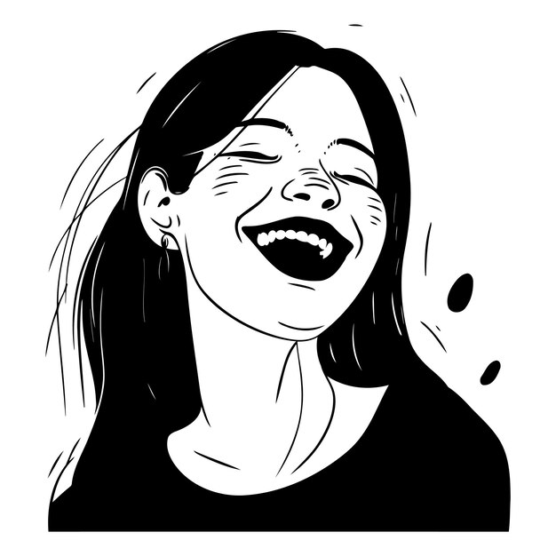 Retrato de uma jovem feliz rindo em estilo de esboço