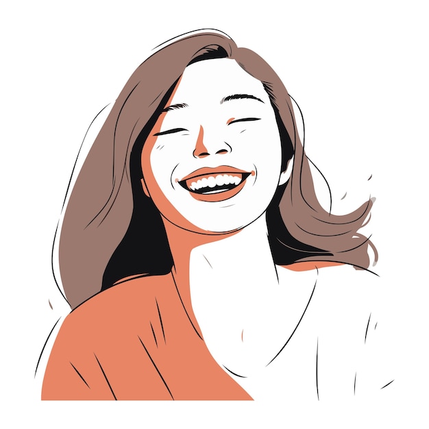 Vetor retrato de uma jovem sorridente feliz ilustração vetorial desenhada à mão