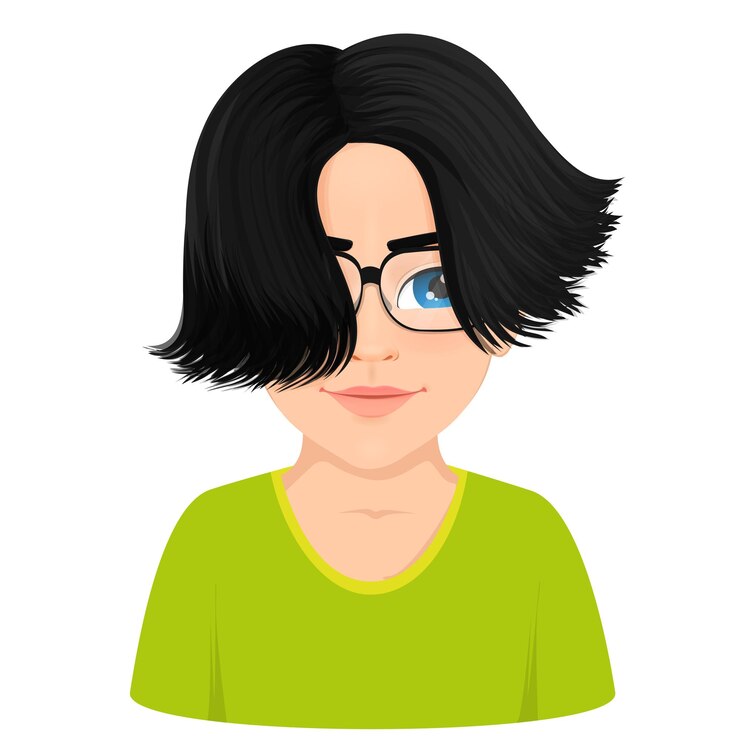 Vetor retrato de uma linda garota com cabelos curtos e pretos