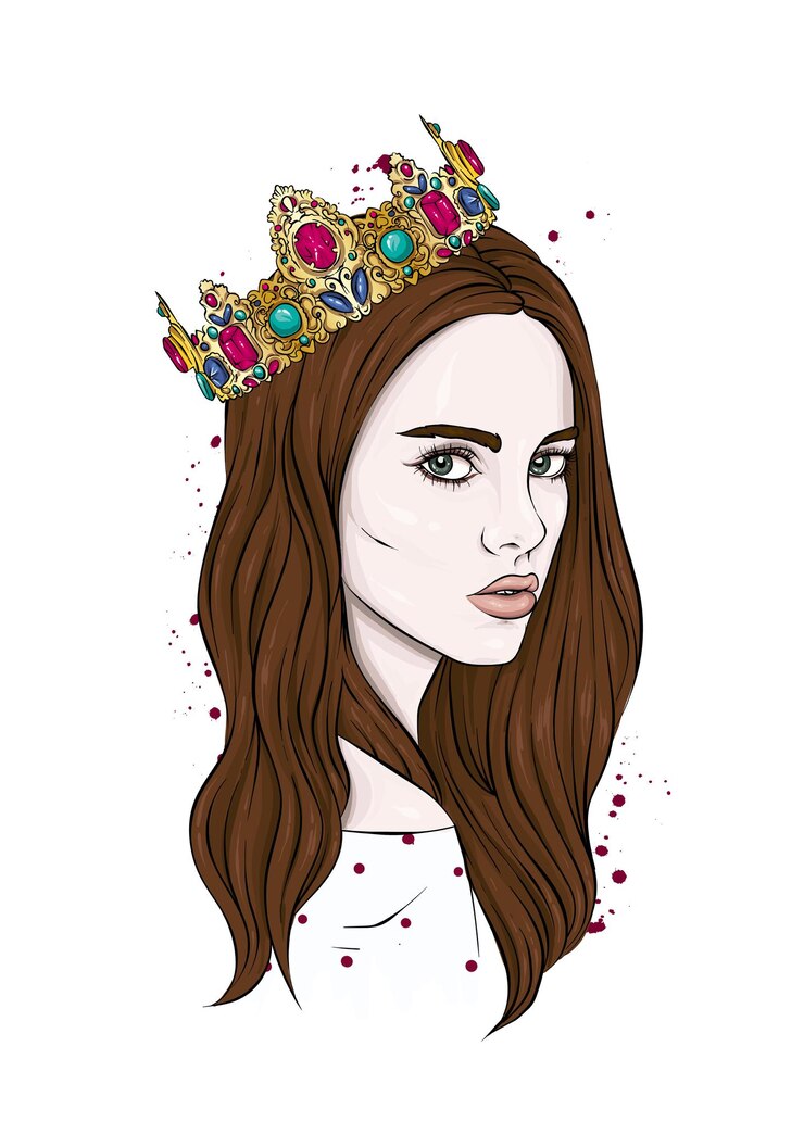 Vetor retrato de uma linda garota em uma coroa