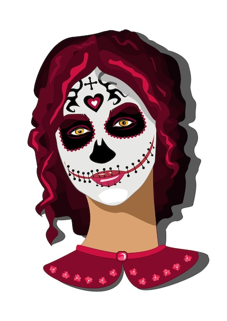 Vetor retrato de uma menina com maquiagem de máscara mortuária de calavera no feriado mexicano do dia dos mortos