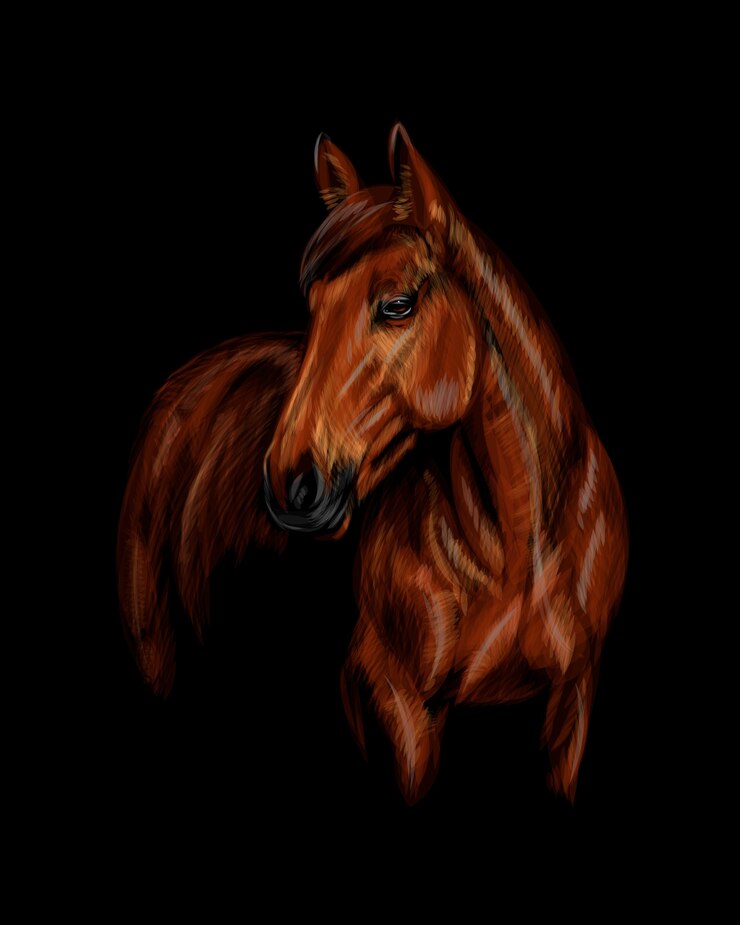 Vetor retrato do cavalo no fundo preto. ilustração de tintas