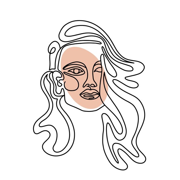 Retrato linear de mulher com cabelo comprido e ilustração em vetor rosto bege