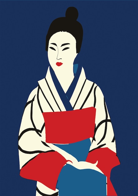 Retrato pintado à mão de uma mulher bonita ilustração de garota japonesa estilo Japão