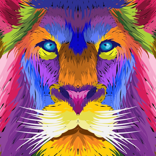 Vetor retrato rosto leão pop art decorativo.