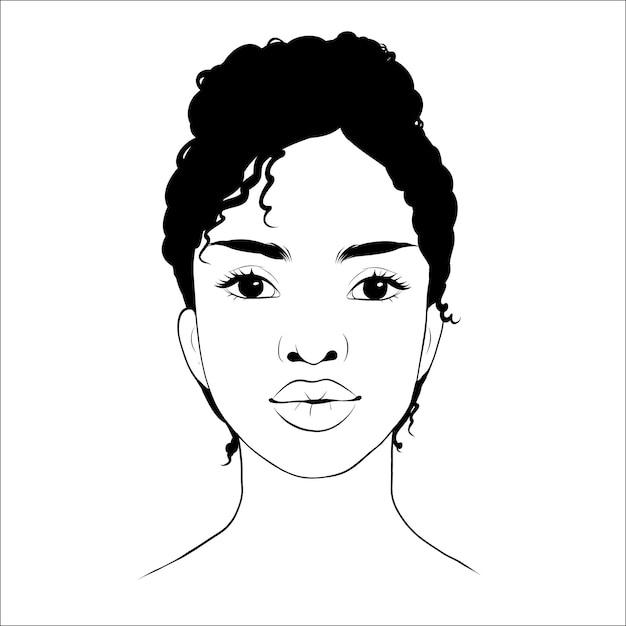 Vetor retrato vetorial de uma linda mulher afro-americana em ilustração de moda de silhueta suave preto e branco