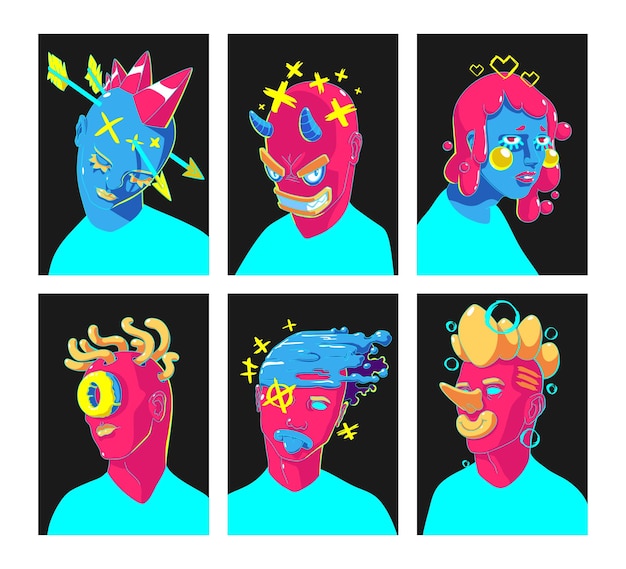 Vetor retratos contemporâneos abstraem ilustração de rostos