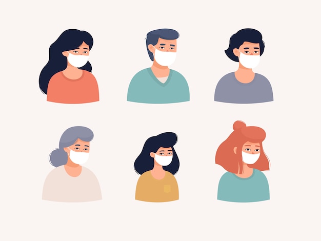 retratos de pessoas usando máscara médica