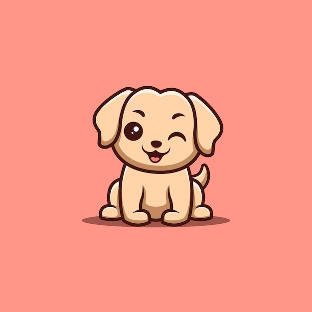 Retriever sentado piscando bonito criativo kawaii cartoon logo mascote