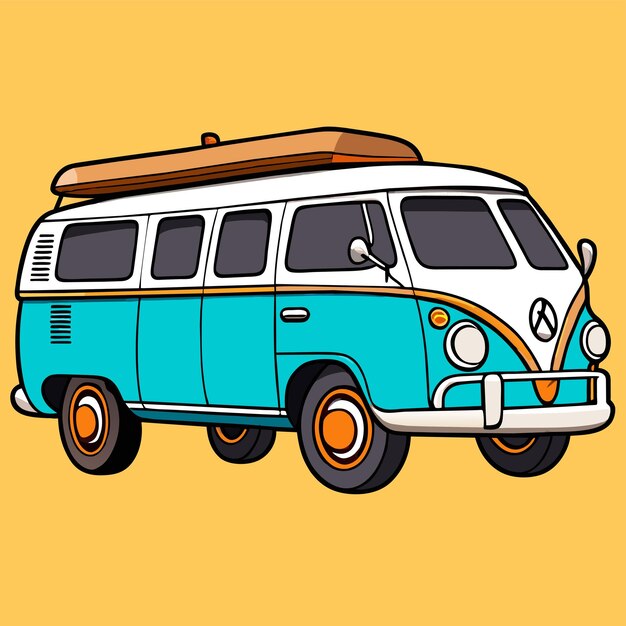 Retro bus camper desenhado à mão plano elegante adesivo de desenho animado conceito de ícone ilustração isolada