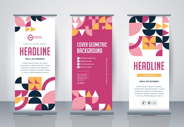 Vetor retro business roll up standee design banner template presentação e brochura xbanner geométrico e publicidade de bandeira ilustração vetorial