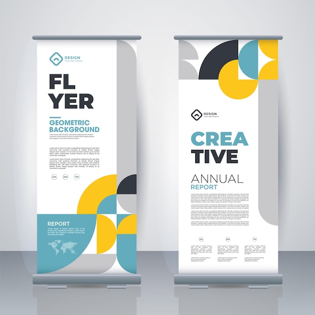 Vetor retro business roll up standee design banner template presentação e brochura xbanner geométrico e publicidade de bandeira ilustração vetorial