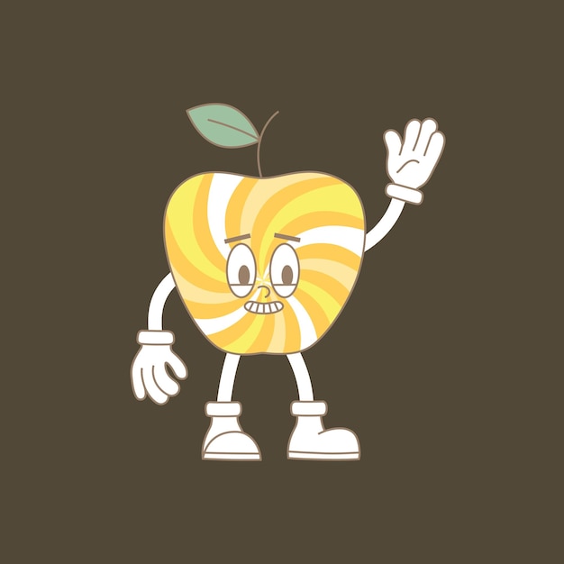 Vetor retro groovy desenho animado frutas diferentes poses personagens moderno bonito mascote cômico de frutas