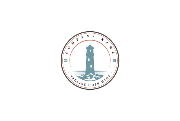 Retro vintage searchlight farol beacon tower island beach logo design vector