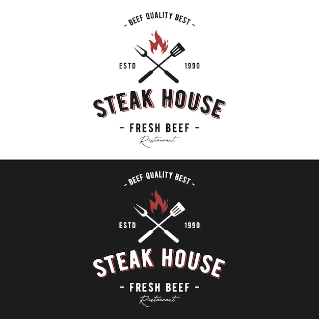 Retro vintage steak house logo design logo para restaurante de negócios emblema de rótulo com carne de qualidade