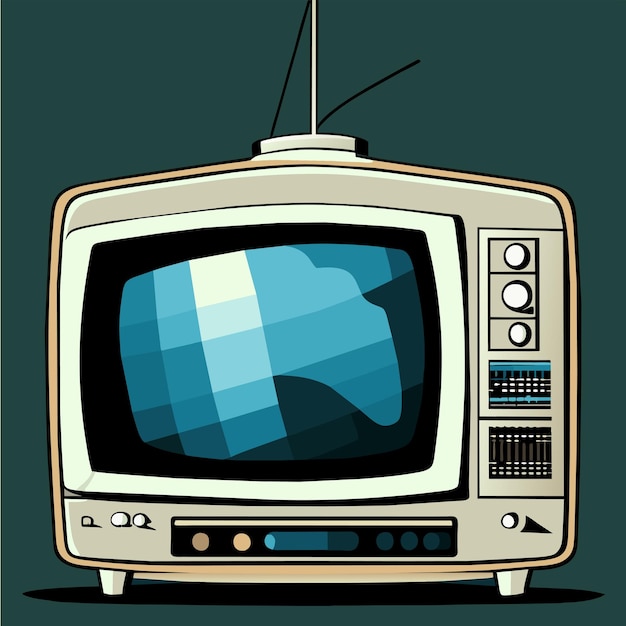 Vetor retro vintage velho televisão tv mão desenhada desenho animado adesivo ícone conceito ilustração isolada