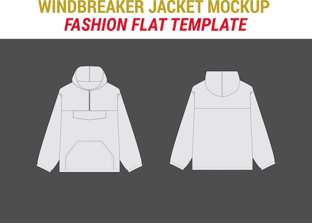 Retro vintage windbreaker hoodie jacket template jacket windbreaker jacket fashion flat design template win (template de modelo de casaco com capuz de vento vintage)