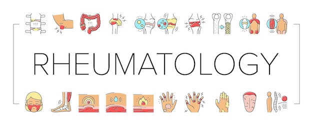 Reumatologia doença problema ícones conjunto vetor