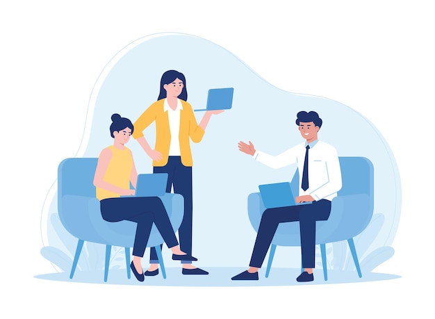 Reunião do gerente com os empregados na ilustração do conceito de apartamento da sala