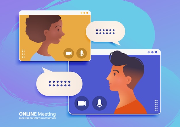 Vetor reunião online através de uma videochamada, ilustração trabalhe em casa
