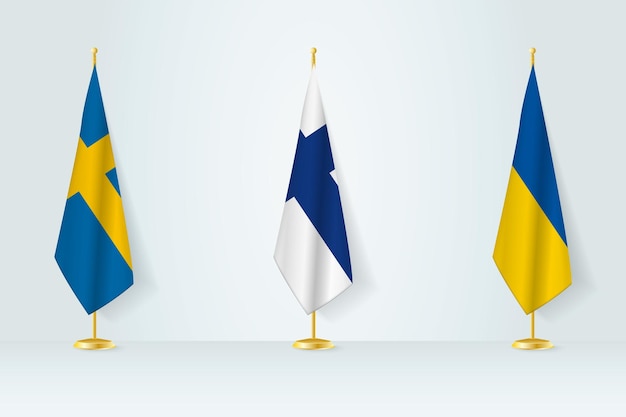 Reunião política dos governos bandeiras da suécia, finlândia e ucrânia