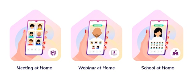 Reunião, webinar, escola, em casa smartphone gradient illustration