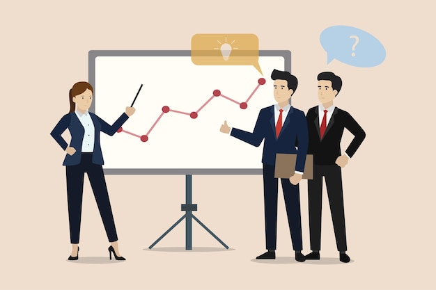 Reuniões de trabalho e discussões para obter conceitos de soluções Ilustração de negócios vetoriais
