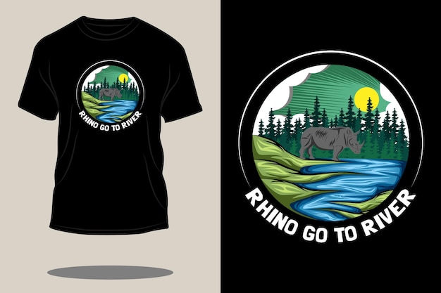 Vetor rhino go to river design de camiseta retrô