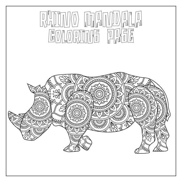 Rhino mandala página para colorir para crianças