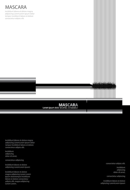 Rímel cosmético de pôster com ilustração vetorial de embalagem
