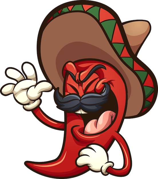 Rindo pimenta mexicana com sombrero.
