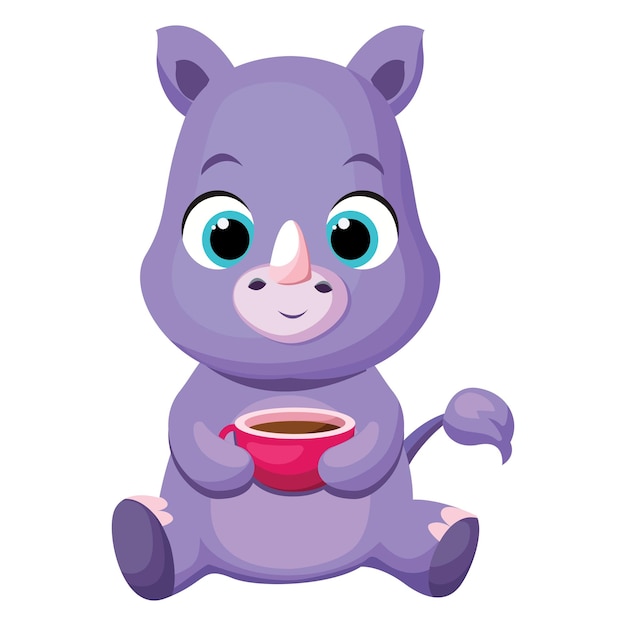 Rinoceronte fofo com uma xícara de café