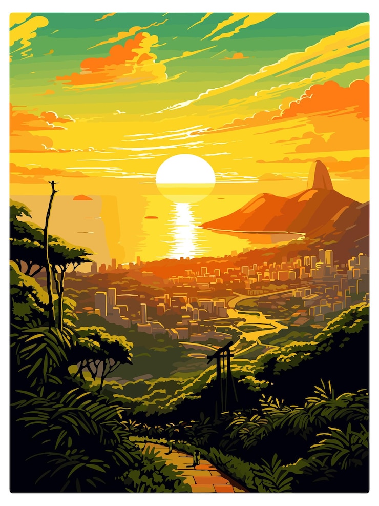 Vetor rio de janeiro brasil poster de viagem vintage souvenir cartão postal retrato pintura ilustração wpa