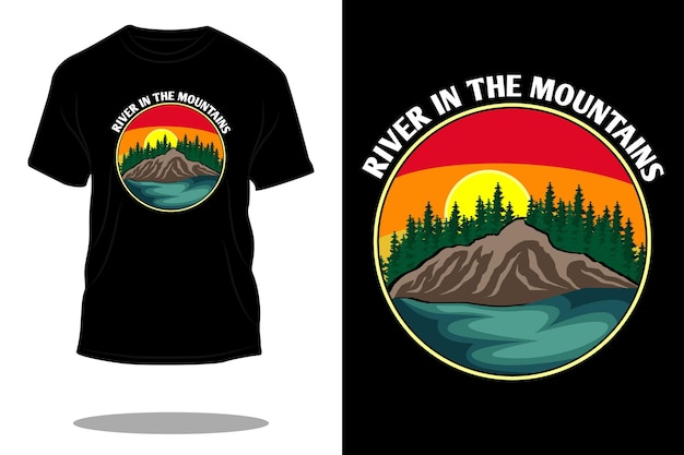 Rio nas montanhas design de camiseta retrô