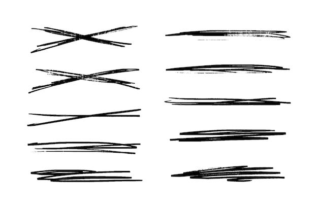 Vetor riscado a lápis em negrito conjunto de sublinhados pretos coleção de pinceladas ilustração vetorial