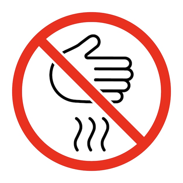 Vetor risco de queimaduras proibido segurar a mão no sinal da linha directa manuseio seguro do aquecimento símbolo do vetor