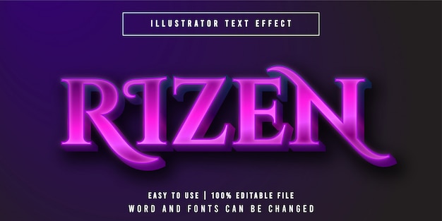 Vetor rizen, efeito de texto brilhante roxo estilo