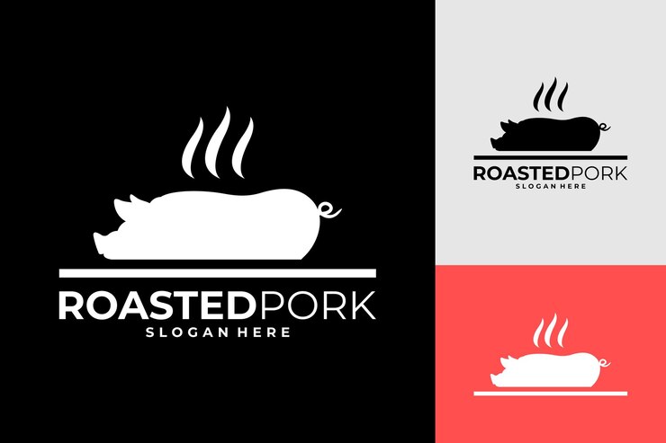 Vetor roast pork food restaurant kitchen cooking design de logotipo não halal
