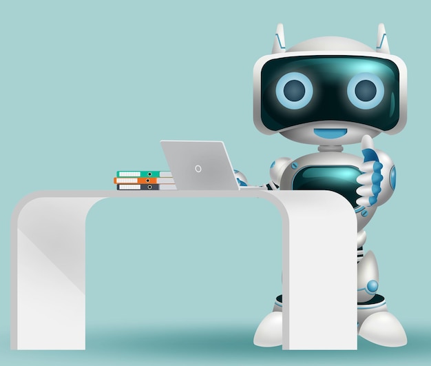 Robô 3d personagem de informação vector design de fundo Personagem de help desk robótico feliz em pé