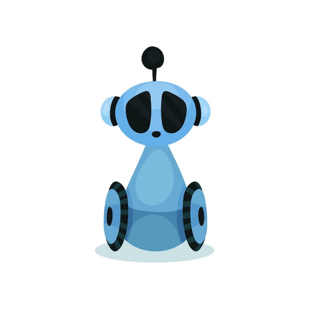 Vetor robô amigável bonito azul sobre rodas ilustração vetorial de desenho animado de inteligência artificial em um fundo branco