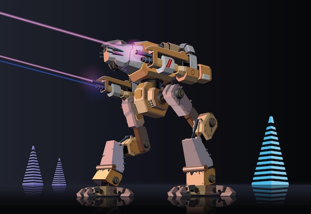 Robô com lasers e árvores de Natal Vector