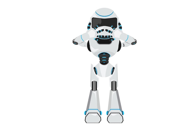 Robô de desenho plano de negócios cobrindo a boca com as mãos Expressão de medo com medo em silêncio secreto Robô humanóide organismo cibernético Desenvolvimento robótico futuro Ilustração em vetor de desenho de desenho animado
